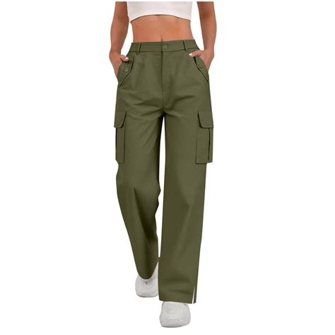 aohooy Petite Cargo Pants for Women High Waisted Casual Wide Leg Pant ...