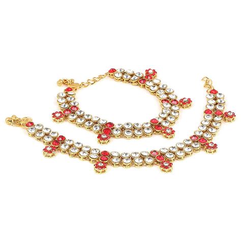 Etnico Gold Plated Kundan & Stone Studded Payal/Anklets for Women & Gi ...
