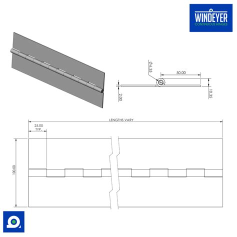 100 X 2.0 X 2438MM LONG 304 2B S/S PIANO HINGE – 6.35MM S/S PIN