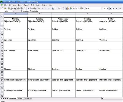 Image result for Weekly Lesson Plan Template Excel