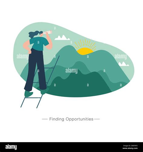 Young women using binocular finding opportunities concept illustration. suitable for web, banner ...