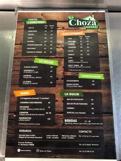 Carta del restaurante Tacos La Choza, Guadalajara, Miguel del Cervantes ...