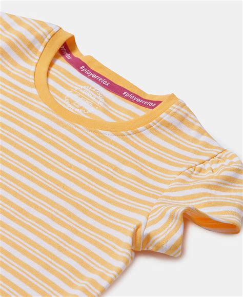 Buy Girl's Super Combed Cotton Elastane Rib Striped Short Sleeve T ...