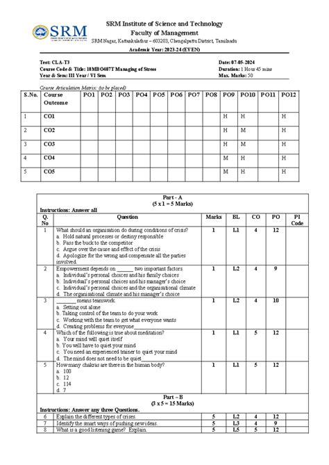 Qp1 for managing of stress - SRM Institute of Science and Technology ...