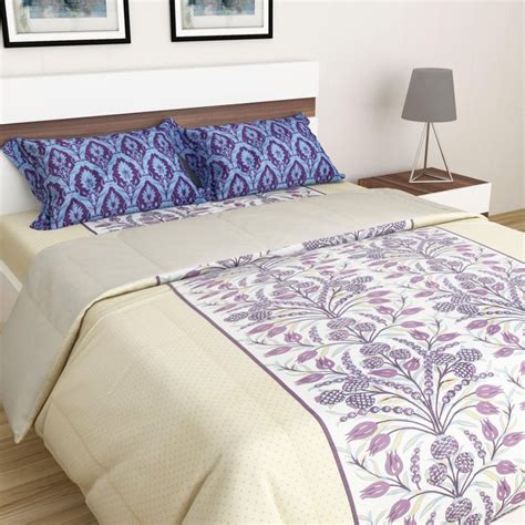 Buy Marlin Orchid Floral Print Cotton Double Bed Comforter Set- 4 Pcs ...