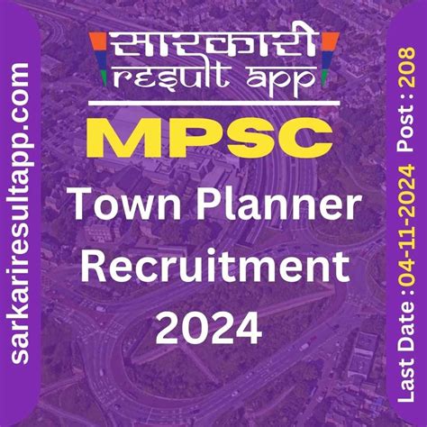 MPSC Town Planner And Assistant Town Planner Jobs 2024 : Apply Online For 208 Posts