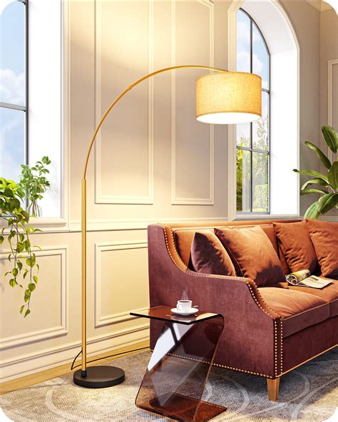 EDISHINE Gold Arc Floor Lamp, Tall Reading Light with Adjustable Linen ...