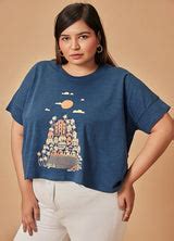 Goan Blue Printed Organic Cotton Round Neck Oversized T Shirt For Women