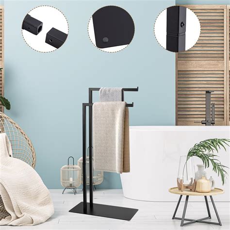 AIQII Free Standing Towel Rack Double L Shape Bath Towel Sheet Holder ...