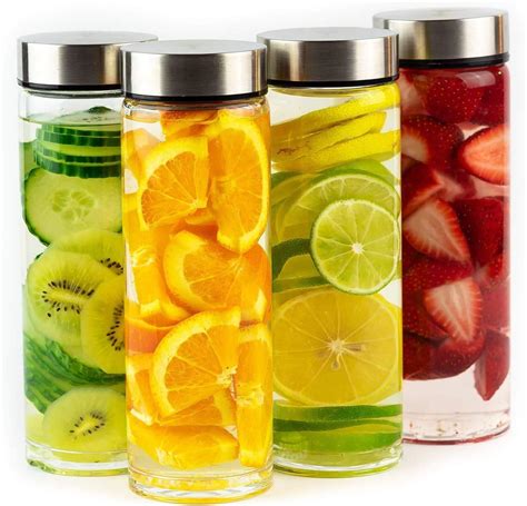Buy Juice Bottles - 4 Pack Wide Mouth Glass Bottles with Lids - for ...