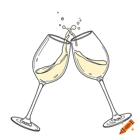 Two white wine glasses clinking, with wine spilling out, in a line ...