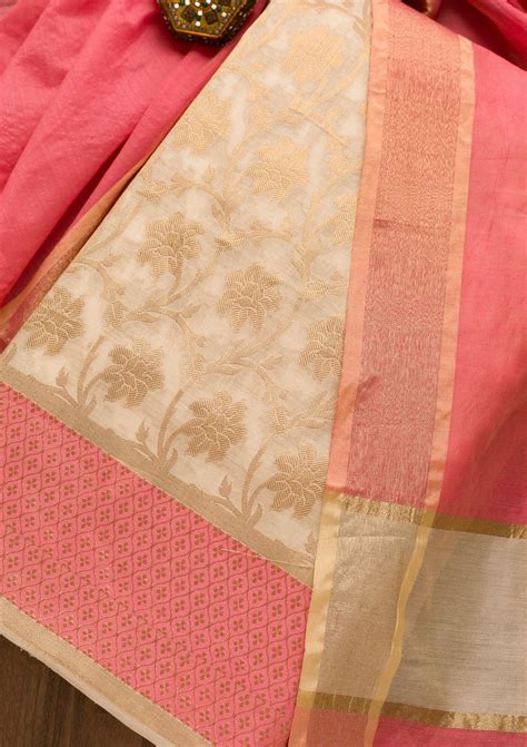 Buy Gold Zariwork Brocade Unstitched Salwar Suit - Koskii