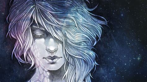 Download wallpaper 1366x768 girl, art, face, space tablet, laptop hd ...