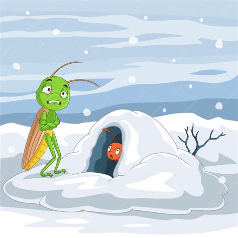 Premium Vector | Cartoon ant and the grasshopper