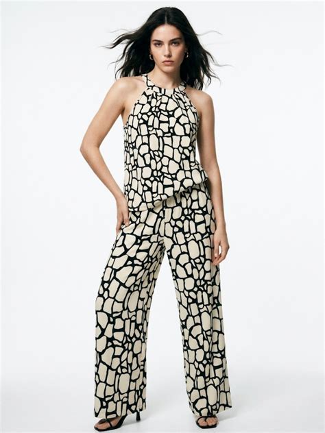 Shop White Abstract Patterned Halter Top And Trousers Co-Ord Set ...