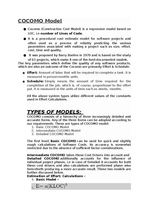 COCOMO Model Overview: Estimating Software Project Costs - Studocu
