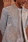 Buy Blue Silk, Jacquard Zari, Embroidery, Diamonds Elaya Zardozi ...