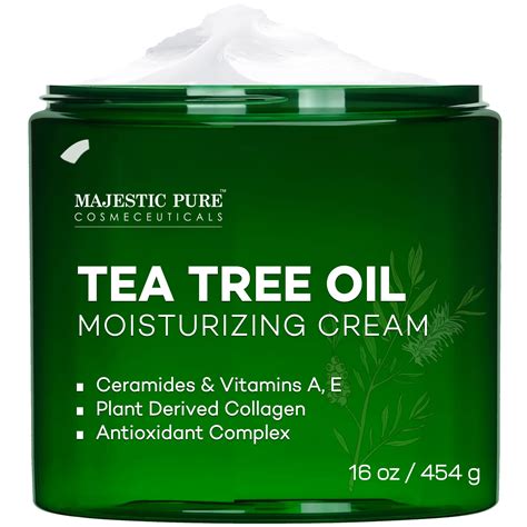 MAJESTIC PURE Tea Tree Oil Moisturizing Cream 16 oz - Ceramides, Vitamins A & E, Vegan Collagen ...