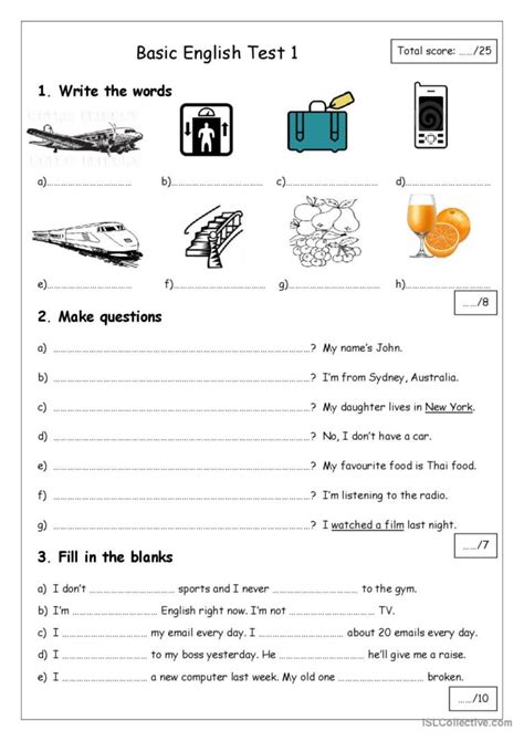 Basic English Test for Beginners 的图像结果