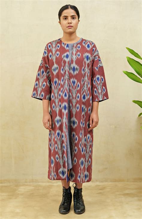 Buy IKAT Carmine Robe - Cotton | Handwoven Ikat by Translate