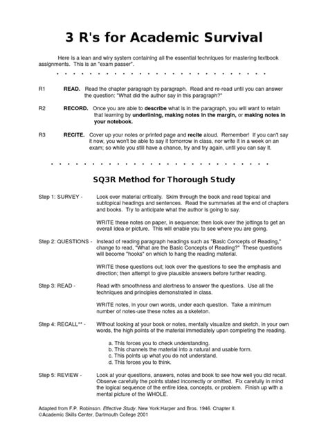 Image result for SQ3R Method Text Example