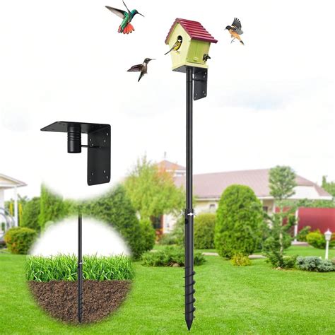 Bird House Pole, Heavy Duty Spiral Ground Auger Bird Feeder Pole For ...