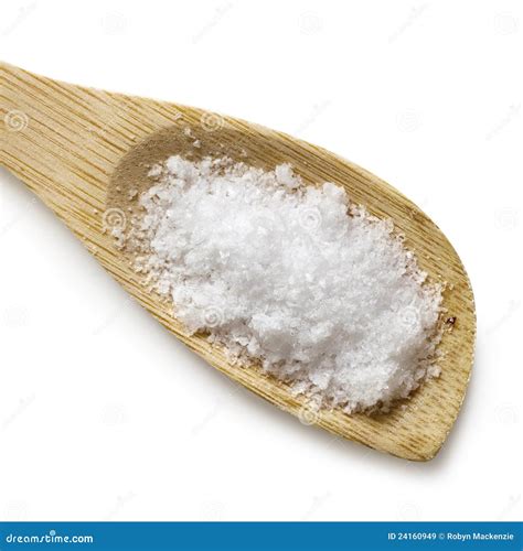 Sea Salt Flakes on Wooden Spoon Isolated Stock Image - Image of flakes ...