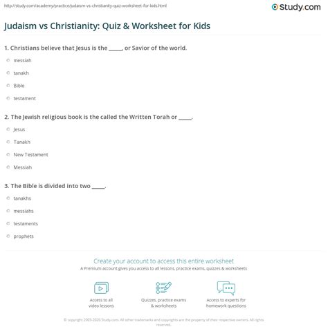 Judaism vs Christianity: Quiz & Worksheet for Kids | Study.com
