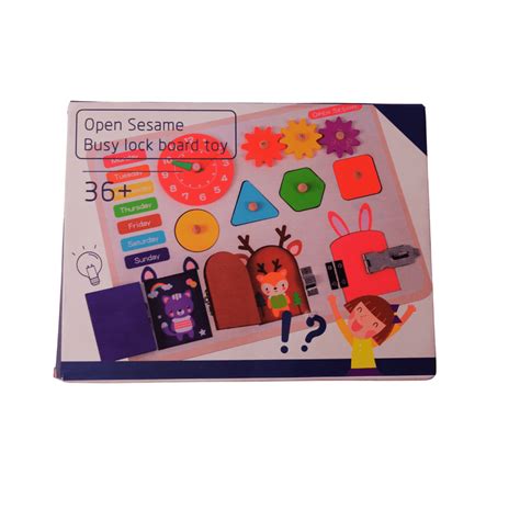 Open Sesame Busy Lock Board with days of the week, clock, shapes Toy f ...