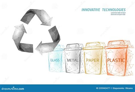 Low Poly Waste Separation 3D Concept. Garbage Recycle Plastic Aluminium ...