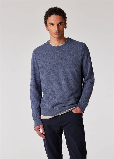 Men's Light Blue Cotton-Linen Textured Sweater