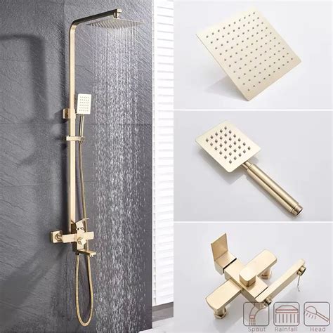 Shower Column Set in Brushed Gold Finish | Wall-Mounted Shower System ...