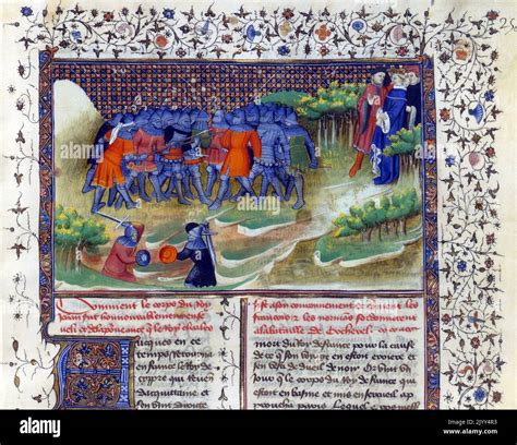 Medieval Illustration of Knights in battle from Froissart's Chronicles ...