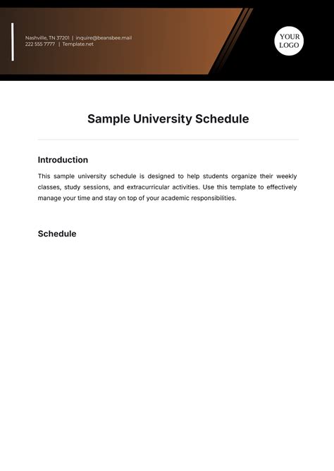 Free University Schedule Template to Edit Online