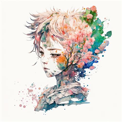 Premium Photo | Abstract anime double exposure watercolor flower ...