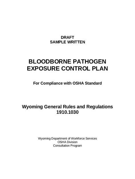 Bloodborne Pathogen Exposure Control Plan - Blank Fillable Template ...