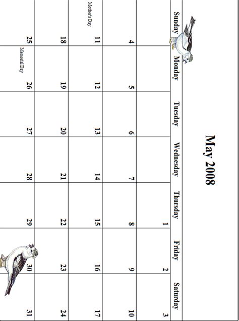 2008 May Calendar Grid