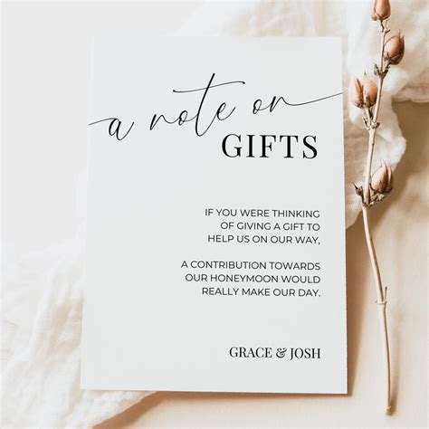 A Note on Gifts Card Insert Template, Elegant Printable Monetary Gift Request Invitation ...