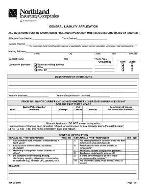 Fillable Online GENERAL LIABILITY APPLICATION - Graham-Rogers, Inc. Fax ...