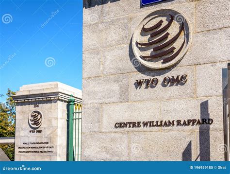 Logo of the World Trade Organization WTO at the Entrance of Its Headquarters in Geneva ...