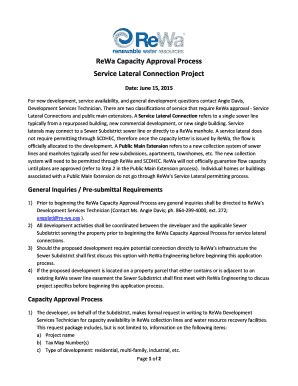 Fillable Online ReWa Capacity Approval Process Service Lateral ...