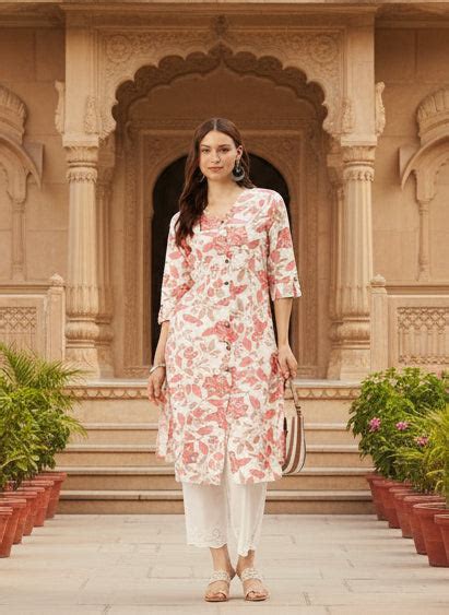 White & Pink Floral Printed Linen Kurta – Amukti - The Women's Ethnic ...