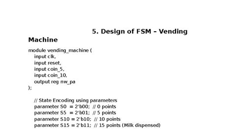 FSM Vending Machine Design and Testbench (Course Code: 5) - Studocu