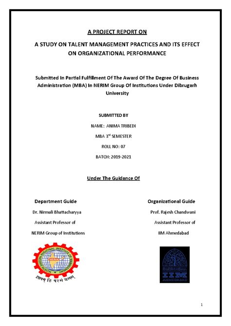 IIMA MBA Project Report: Talent Management Practices & Org Performance ...