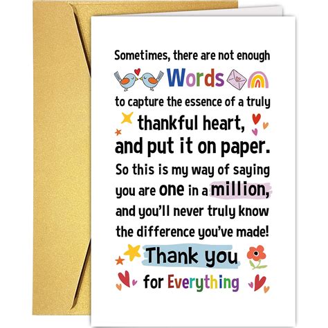 Buy Supoeguk Lovely Thank You Card for Friend, Appreciation Card for Boss Coworker, Poem Thank ...
