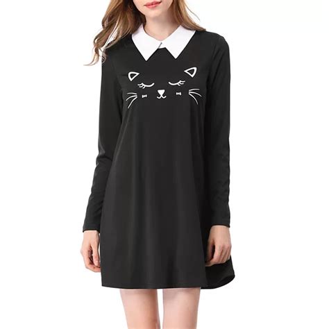 Women's Contrast Collar Long Sleeve Flare Dress