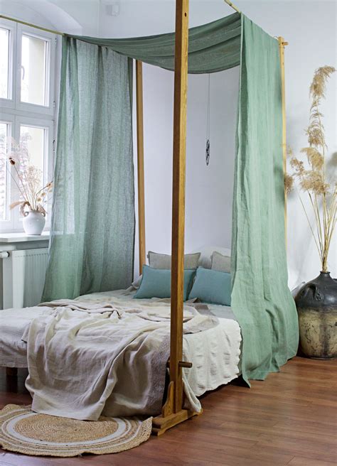 Green Linen Canopy Bed Curtain: Sheer Muslin Boho Decor - Etsy | Canopy ...