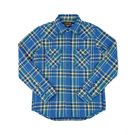 Iron Heart Ultra Heavy Flannel Tartan Check Western Shirt - Blue ...