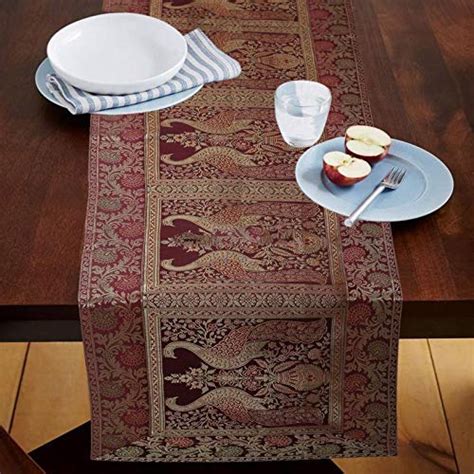 Buy GLOBAL Indian Banarasi Silk Brocade Dining Table Runner for 4 ...