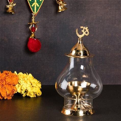 Brass Akhand Diya with Borosilicate Glass for Puja Home Temple Oil Lam ...